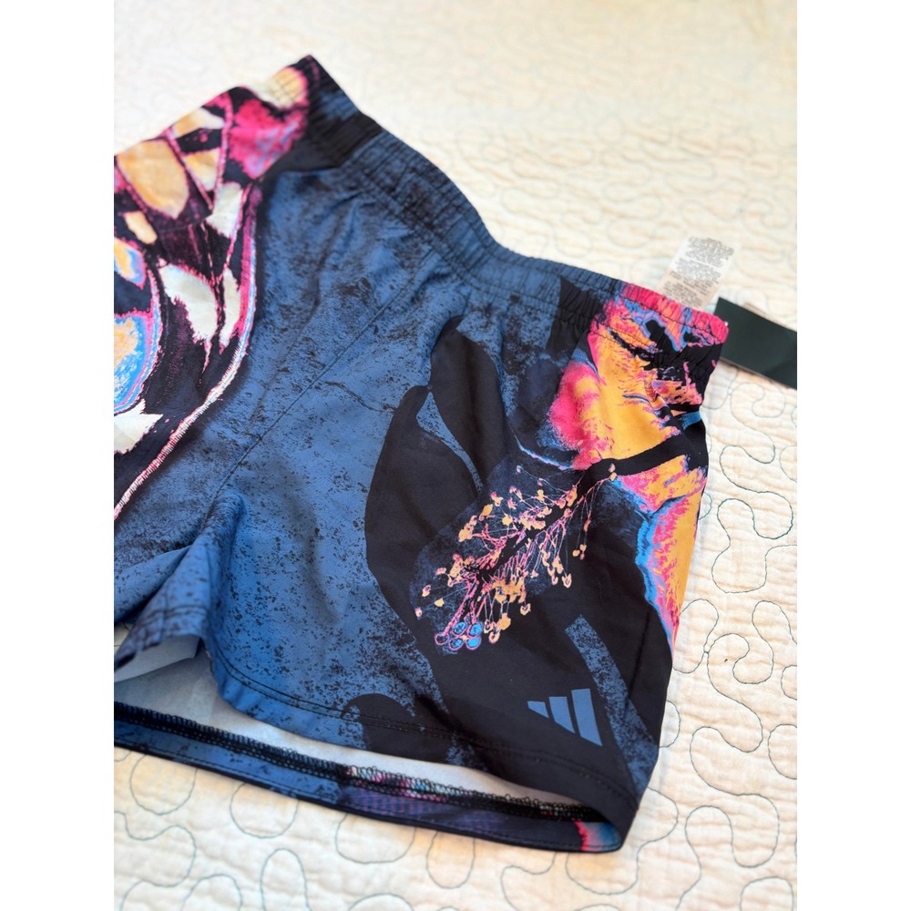 Adidas Girls Athletic Shorts Size Large All Over‎ Print Drawstring Waist #415